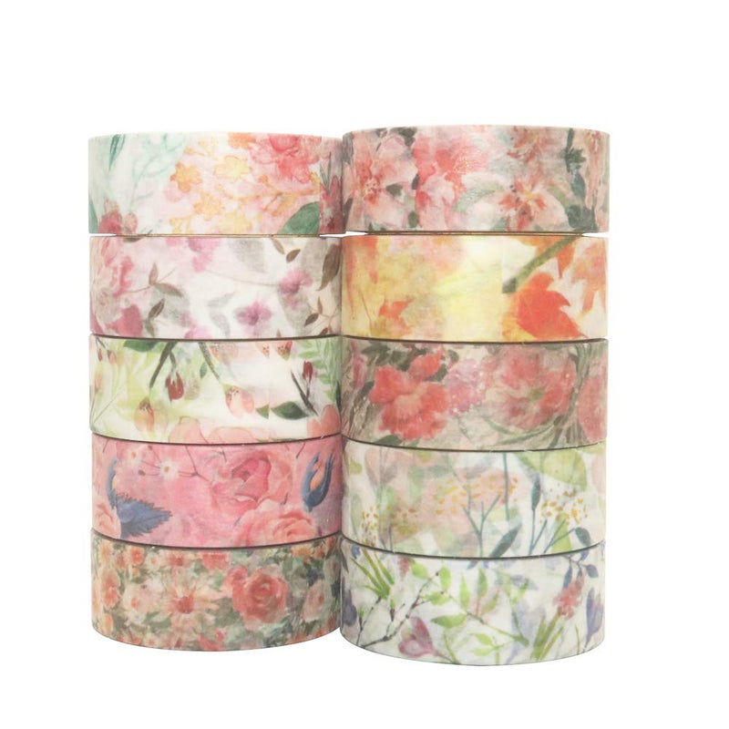 YUBBAEX 10 Rolls Spring Flowers Washi Tape Set Masking Decorative Tapes (Warm Tone) - Image 5